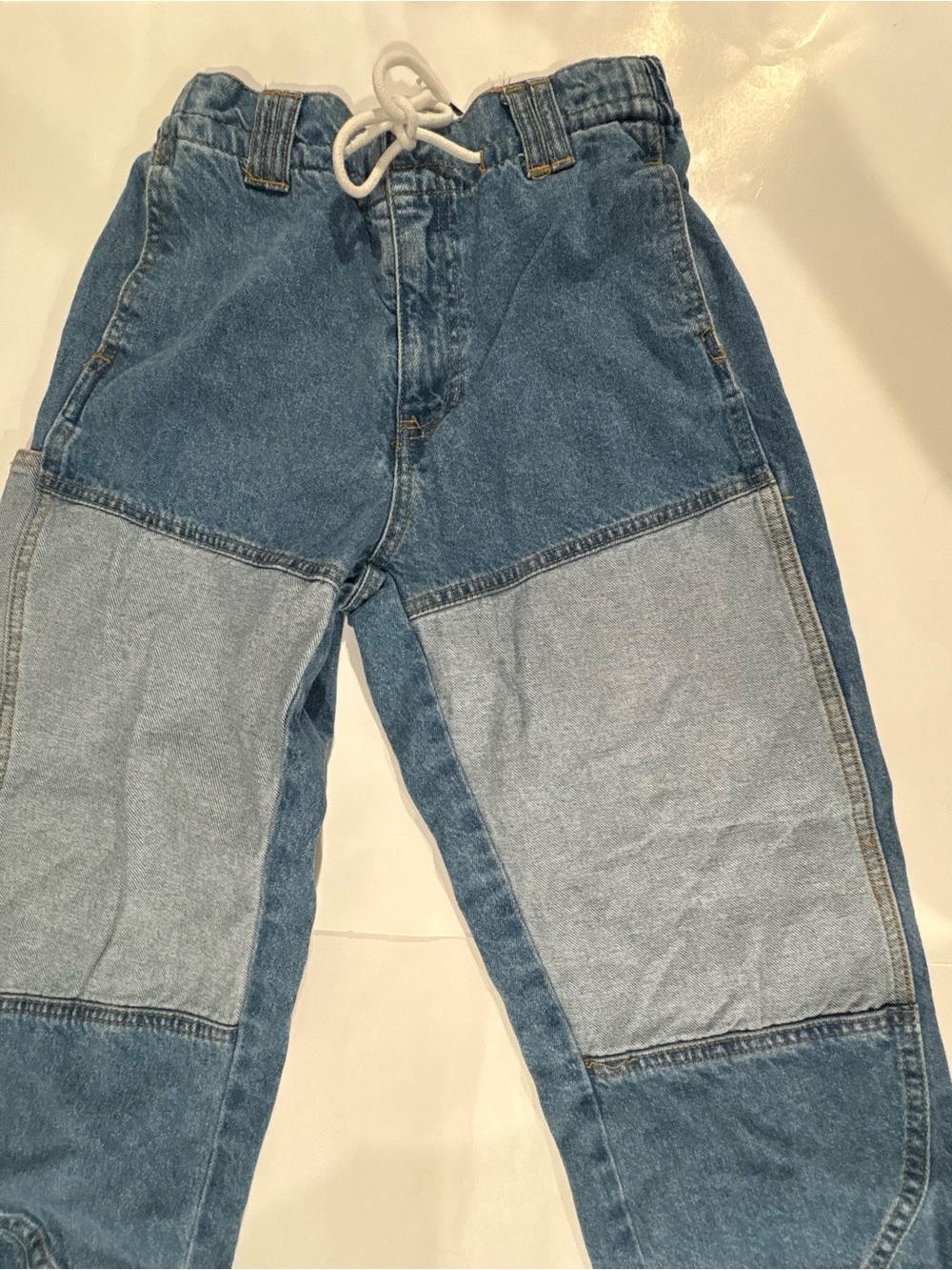 Forever 21 Two Tone Patchwork Denim Joggers XS Drawstring Indie Baggy Hip Hop